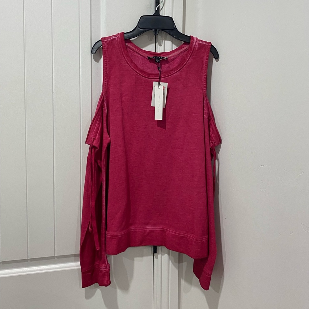 Pink sweater with cut out shoulder